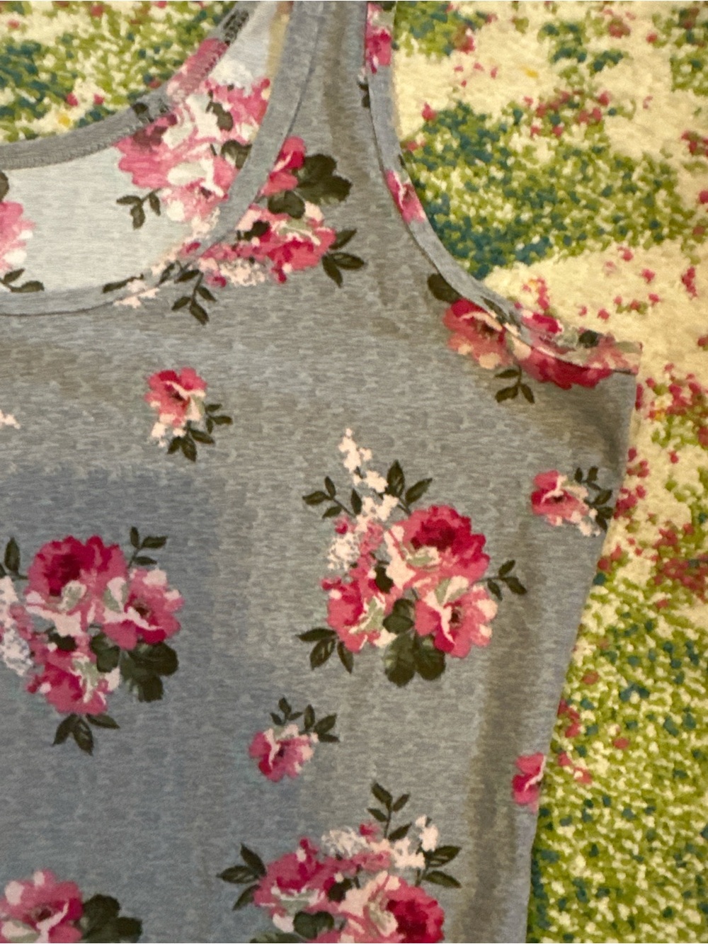 No Boundaries Gray Tank Top with Pink Floral Print - Picture 3 of 3